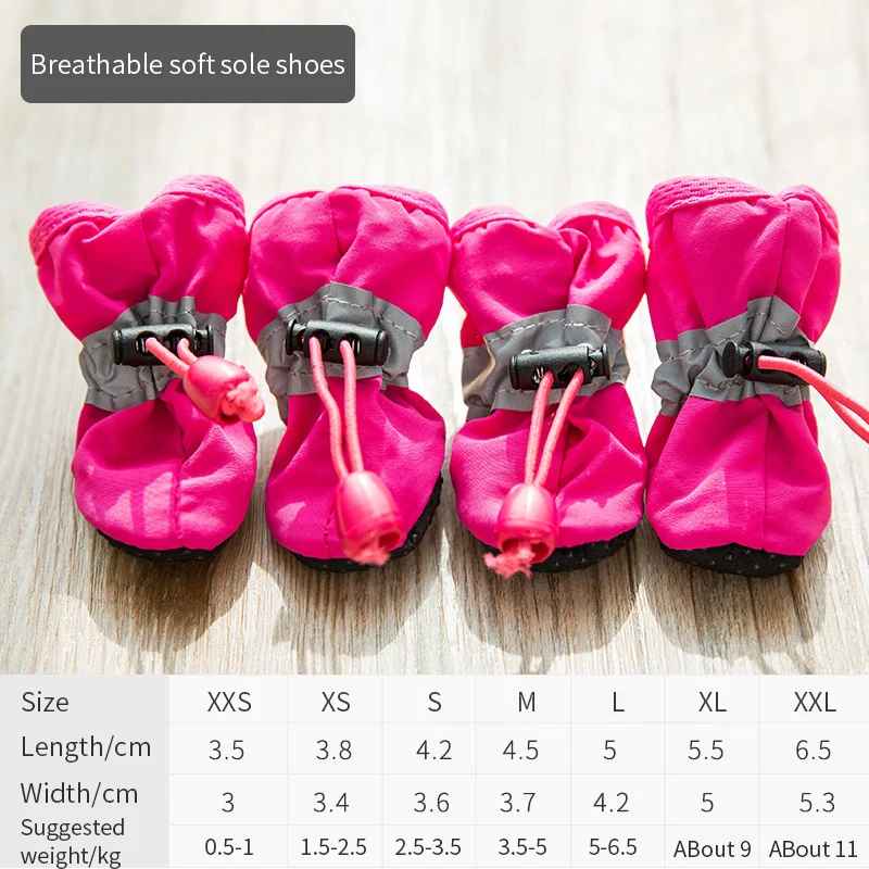 4pcs Waterproof Dog Shoes Anti-Slip Rain Boots for Small Dogs & Cats