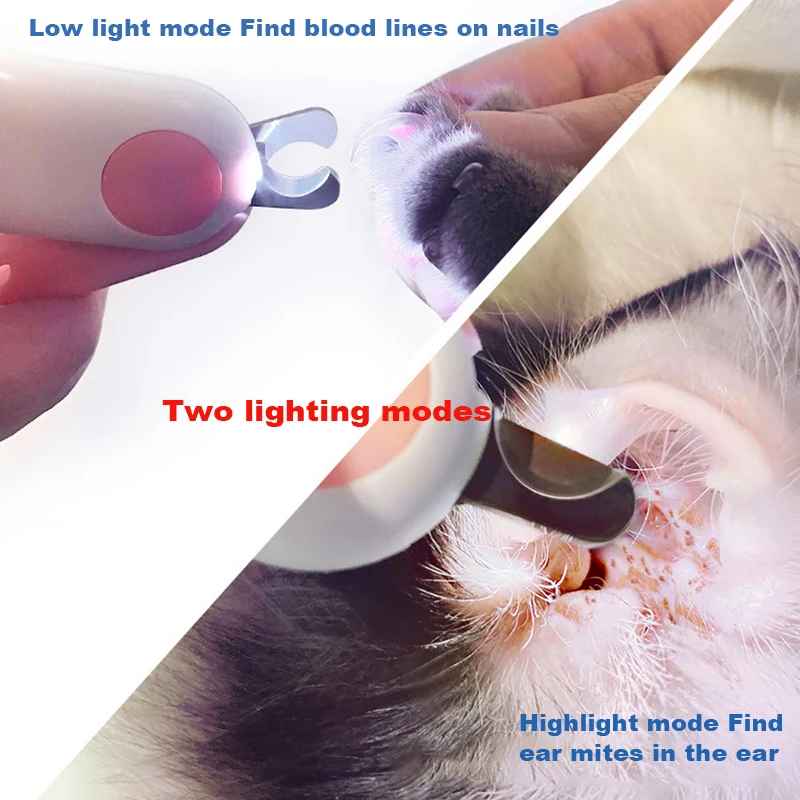 Cat nail scissors with integrated LED light for precise trimming