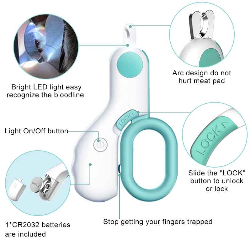 LED illuminated pet nail trimmer for kittens and puppies