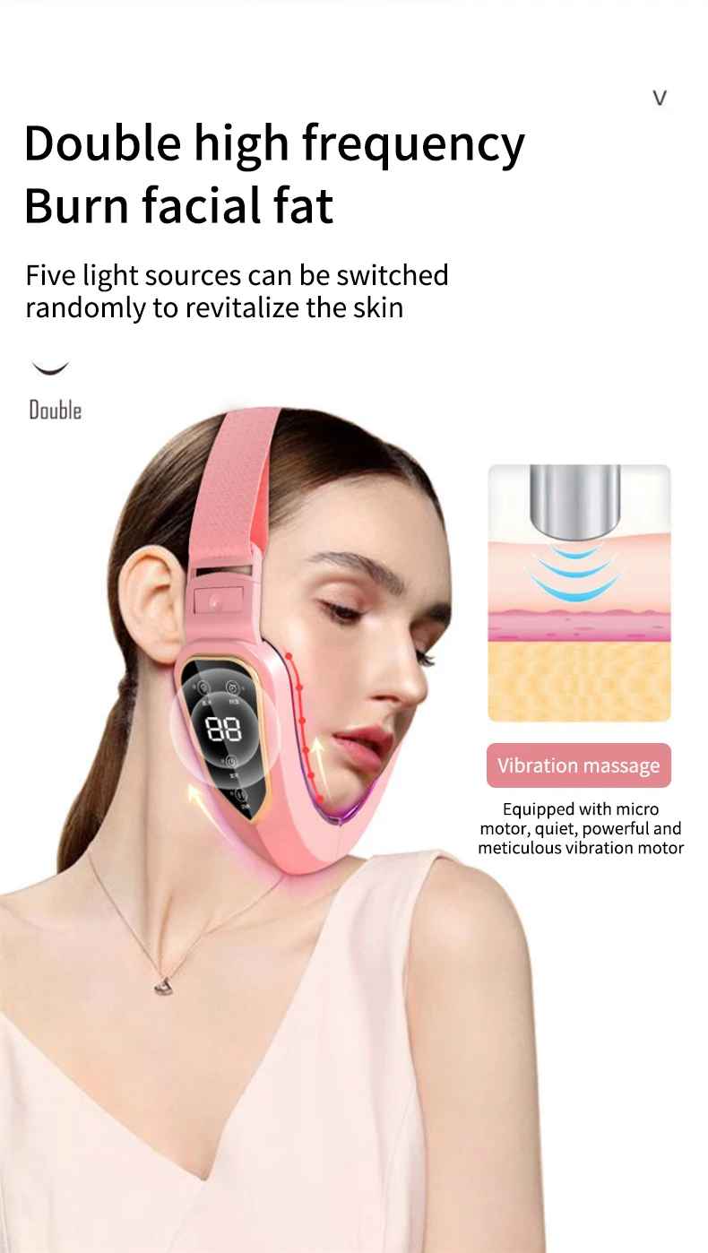 LED Photon Therapy Facial Slimming Vibration Massager Facial Lifting,Facial Heated Double Chin V Face Device ce