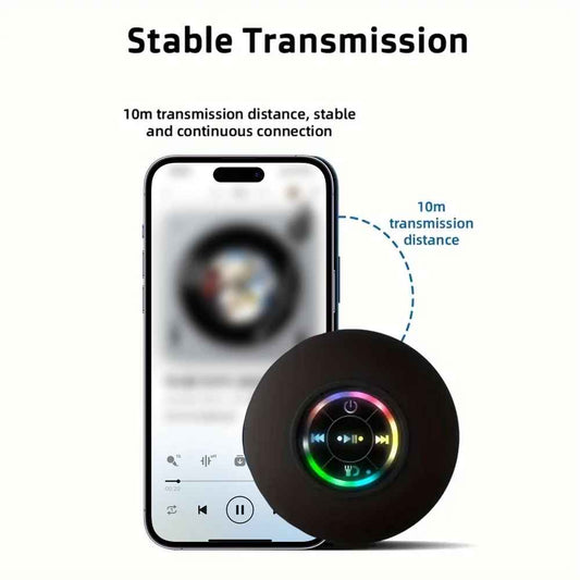Outdoor waterproof Bluetooth speaker with LED mood lighting on table