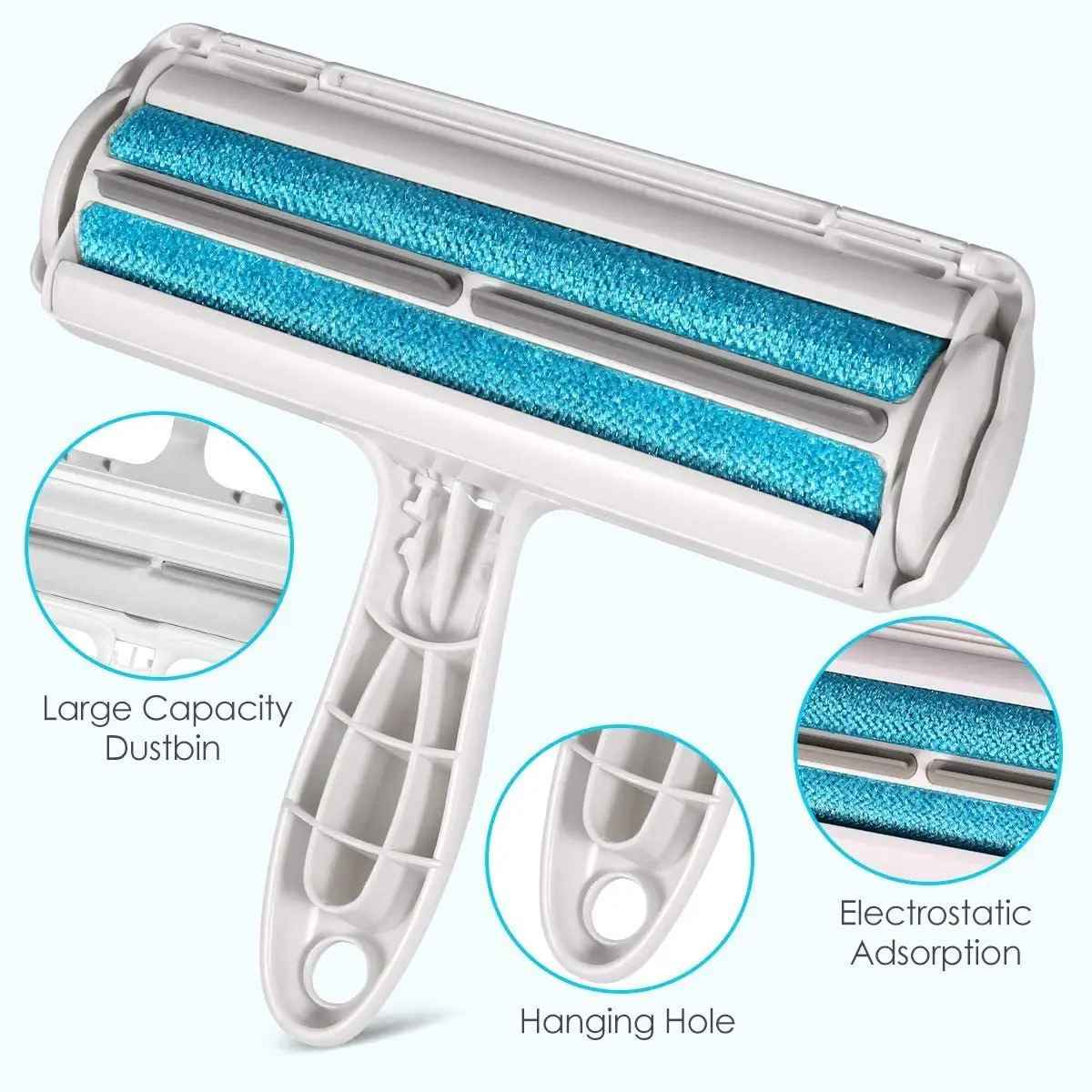 Pet hair remover roller for carpets, couches, and car seats