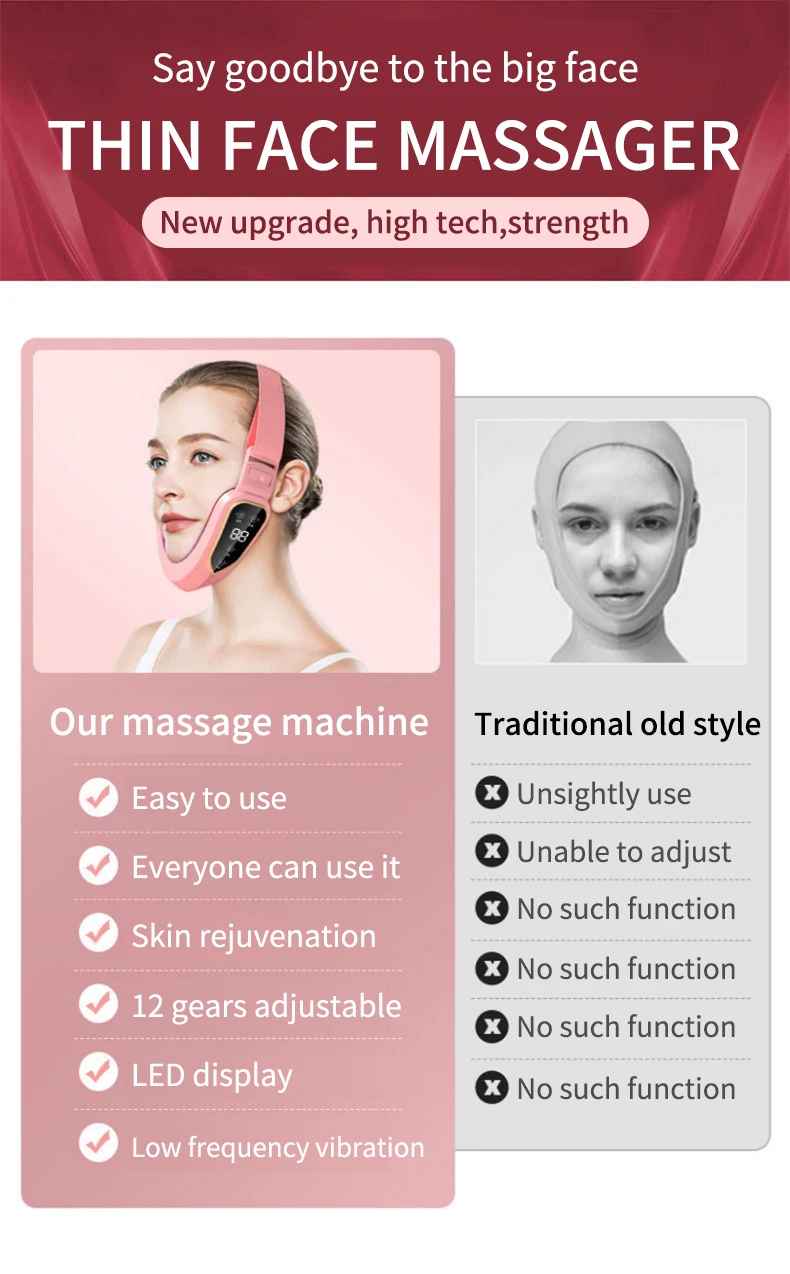 Vibration massager with LED light for youthful V-face contour