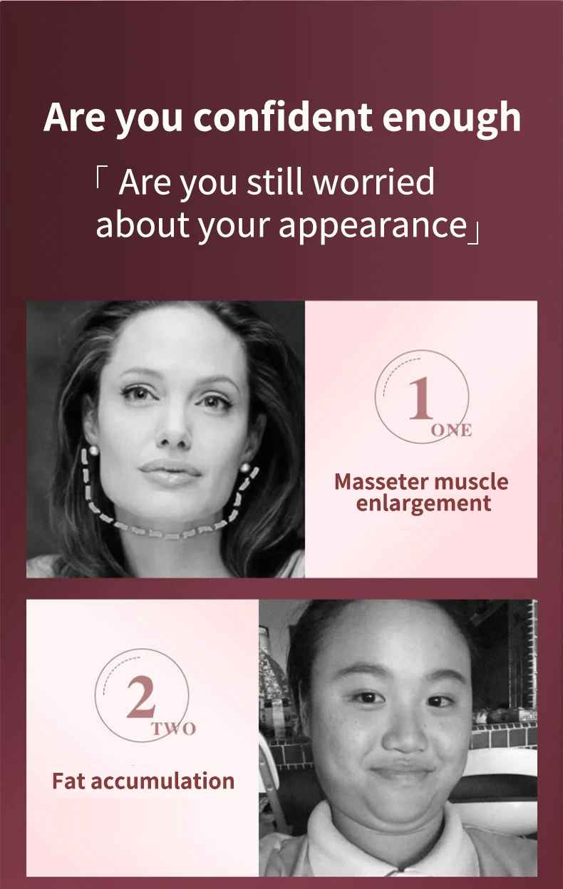 Woman using LED facial lifting device for double chin removal